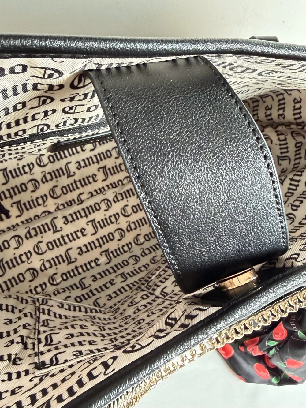 Juicy Couture Black Embossed Large Tote with Charm Chain and Scarf NWT